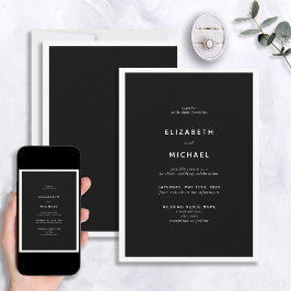 Elegant Black & White Typography Wedding Invitatio Kaart