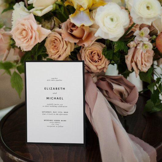 Elegant Black & White Typography Wedding Kaart