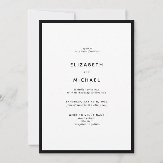 Elegant Black & White Typography Wedding Kaart (Voorkant)