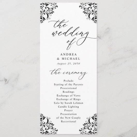 Elegant Black & White Vintage Classic Wedding Prog Programmakaart (Voorkant)