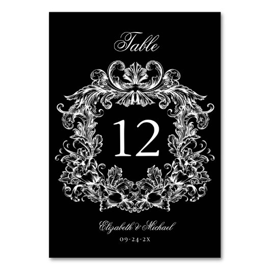 Elegant Black White Vintage Crest Wedding Kaart (Voorkant)