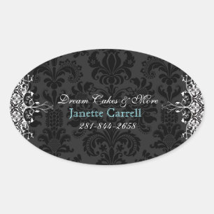 Elegant Black & White Vintage Floral Damaskers 2 Ovale Sticker
