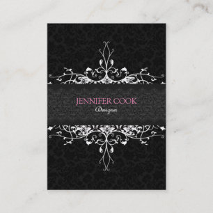 Elegant Black & White Vintage Floral Damaskers 2 Visitekaartje