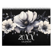 Elegant Black White Waterverf Floral Kalender (Hoes)
