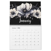 Elegant Black White Waterverf Floral Kalender (Jan 2026)