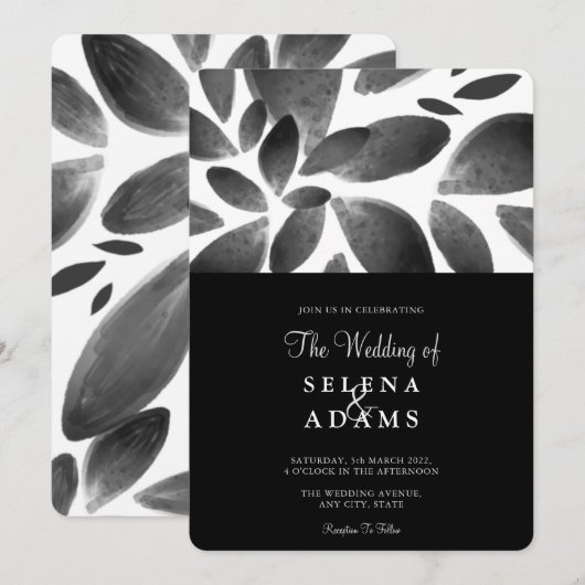 Elegant Black White Waterverf Foliage Weddenschap Kaart (Voorkant / Achterkant)