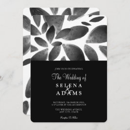 Elegant Black White Waterverf Foliage Weddenschap Kaart