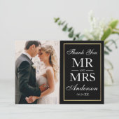 Elegant Black & White Weddenschap Foto Hartelijk d Bedankkaart (Staand voorkant)
