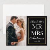 Elegant Black & White Weddenschap Foto Hartelijk d Bedankkaart (Voorkant / Achterkant)