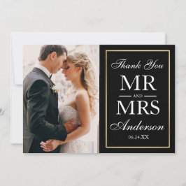 Elegant Black & White Weddenschap Foto Hartelijk d Bedankkaart