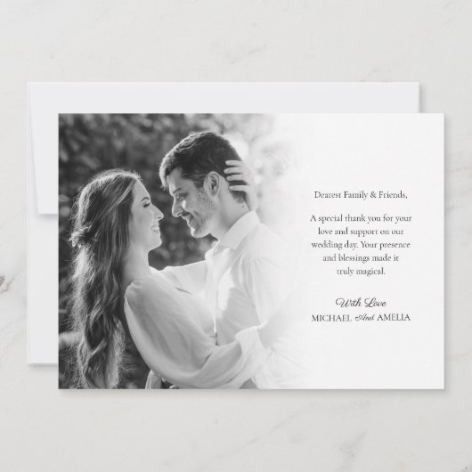 Elegant Black & White Weddenschap Hartelijk dank Bedankkaart (Achterkant)