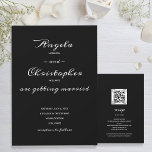Elegant Black White Weddenschap in één uitnodiging<br><div class="desc">De elegante zwarte en witte alle-in-één trouwuitnodigingen kenmerken uw uitnodigingsdetails op de voorzijde en uw details RSVP en QR code aan uw trouwwebsite op de rug voor gasten om aan uw website gemakkelijk te krijgen voor meer details. Controleer uw bestelling tweemaal voordat u deze aan uw karretje toevoegt, want wat...</div>