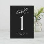 Elegant Black & White Weddentable Number<br><div class="desc">Elegant Black & White Wedding Table Numbers (White on Black): deze getallen van de trouwtafel hebben een elegante kalligrafie voor luxueuze look. Verander uw namen en bruiloft- of gebeurtenisdatum onderaan. Wat je aan de ene kant verandert,  zal automatisch aan de andere kant veranderen.</div>