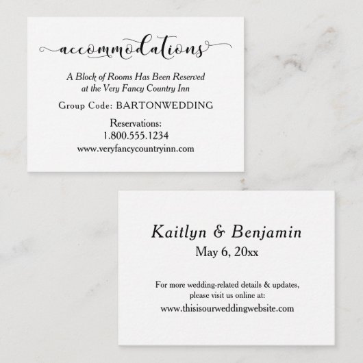Elegant Black & White Wedding Accommodations Informatiekaartje (Voorkant / Achterkant)