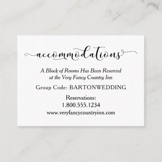 Elegant Black & White Wedding Accommodations Informatiekaartje (Voorkant)