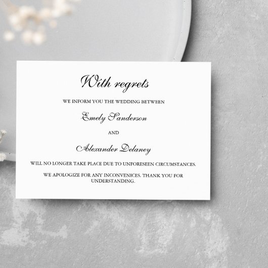 Elegant Black White Wedding Cancelation Kaart