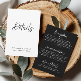 Elegant Black & White Wedding Details Card Kaart