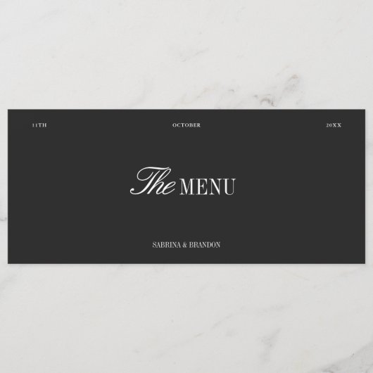 Elegant Black & White Wedding Dinner Menu Card (Voorkant)