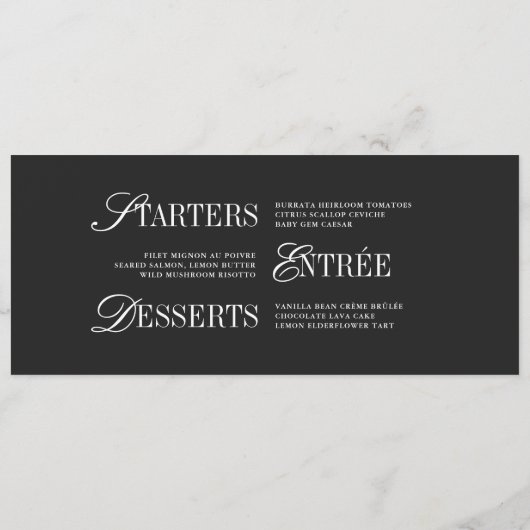 Elegant Black & White Wedding Dinner Menu Card (Achterkant)