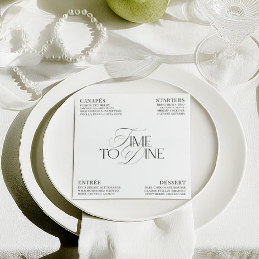 Elegant Black & White Wedding Dinner Menu Card Kaart
