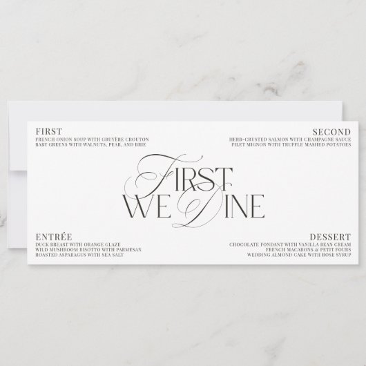 Elegant Black & White Wedding Dinner Menu Kaart (Voorkant)