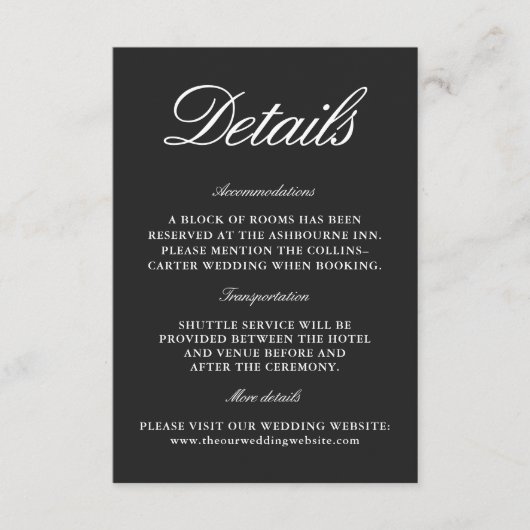 Elegant Black & White Wedding Enclosure Card Informatiekaartje (Voorkant)