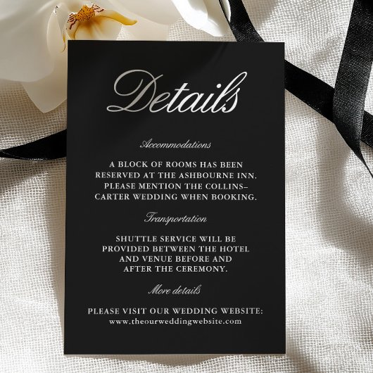 Elegant Black & White Wedding Enclosure Card Informatiekaartje