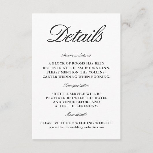 Elegant Black & White Wedding Enclosure Card Informatiekaartje (Voorkant)