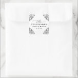 Elegant Black & White Wedding Favor Square Sticker<br><div class="desc">Deze elegante zwarte en witte trouwbonstickers zijn perfect om je trouwloten te bezegelen of om andere huwelijksgunsten aan te trekken. Zij kenmerken een  zwart-wit hoekontwerp met elegante tekst.</div>
