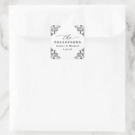 Elegant Black & White Wedding Favor Square Sticker
