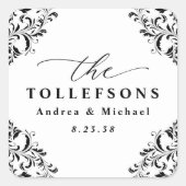 Elegant Black & White Wedding Favor Square Sticker (Voorkant)