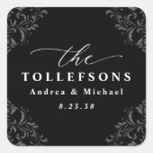 Elegant Black & White Wedding Favor Vierkante Sticker (Voorkant)