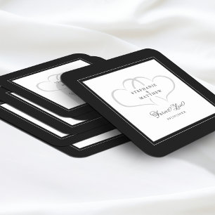 Elegant Black & White Wedding Hearts for ever Love Kartonnen Onderzetters