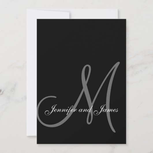 Elegant Black White Wedding Invitation Initiaal Kaart (Voorkant)