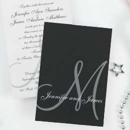 Elegant Black White Wedding Invitation Initiaal Kaart
