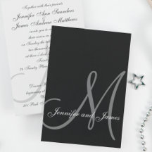 Elegant Black White Wedding Invitation Initiaal