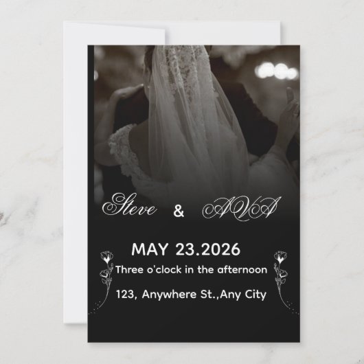 Elegant Black & White Wedding Invitation Kaart (Voorkant)