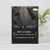 Elegant Black & White Wedding Invitation Kaart (Staand voorkant)