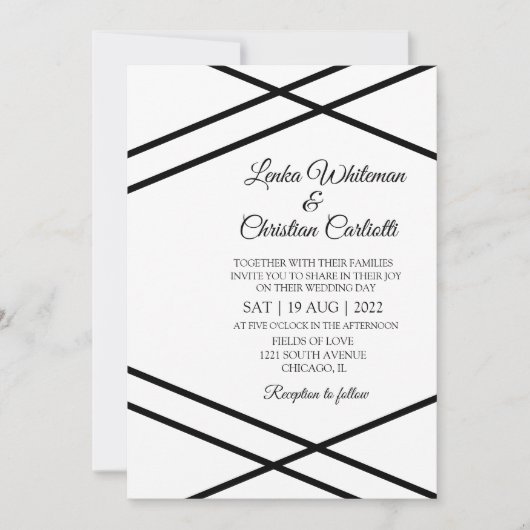 Elegant Black White Wedding Invitation Kaart (Voorkant)