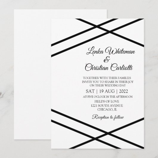 Elegant Black White Wedding Invitation Kaart (Voorkant / Achterkant)
