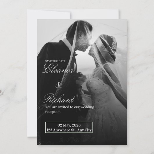Elegant Black & White Wedding Invitation Kaart (Voorkant)