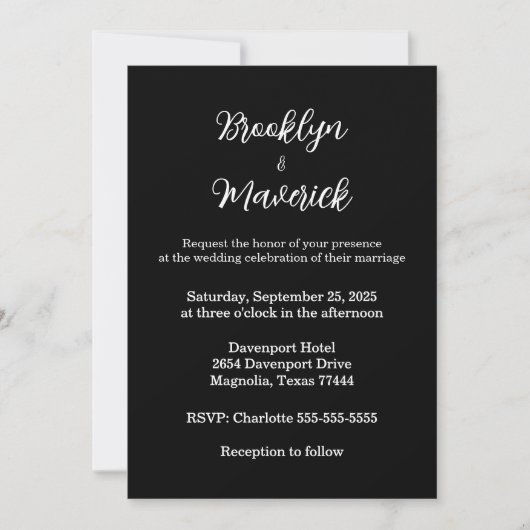 Elegant Black & White Wedding Kaart (Voorkant)