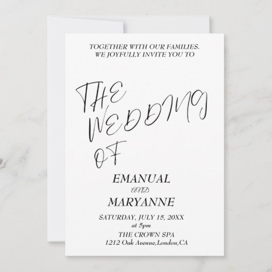 Elegant Black White Wedding Kaart (Voorkant)