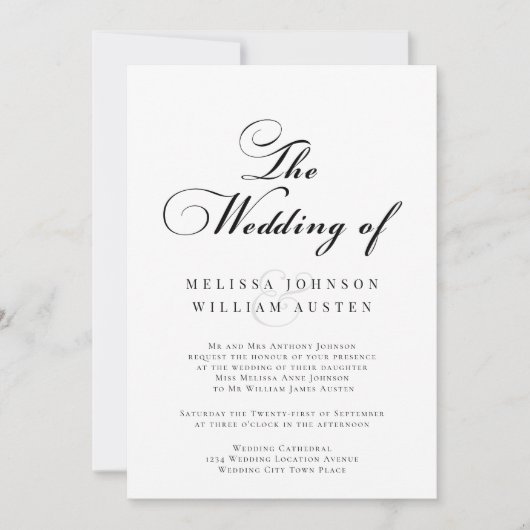 Elegant Black & White Wedding Kaart (Voorkant)