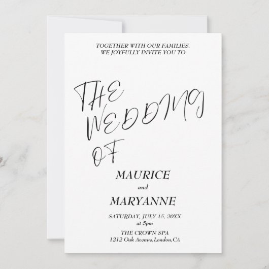 Elegant Black White Wedding Kaart (Voorkant)