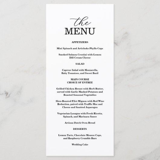 Elegant Black & White Wedding Menu (Voorkant)