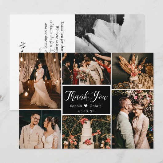 Elegant Black White Wedding Multi Photo Collage Bedankkaart (Voorkant / Achterkant)