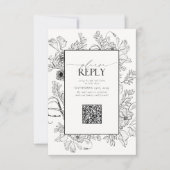Elegant Black White Wedding QR Code Gelieve te bea RSVP Kaartje (Voorkant)