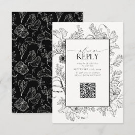 Elegant Black White Wedding QR Code Gelieve te bea RSVP Kaartje