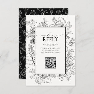 Elegant Black White Wedding QR Code Gelieve te bea RSVP Kaartje